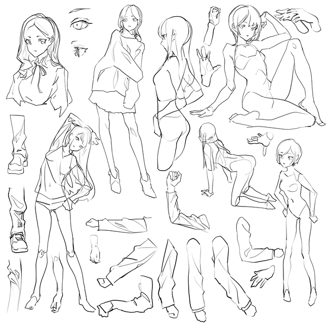 200多例人体板绘线稿素材拿走不谢绘画小白收藏这篇就够了